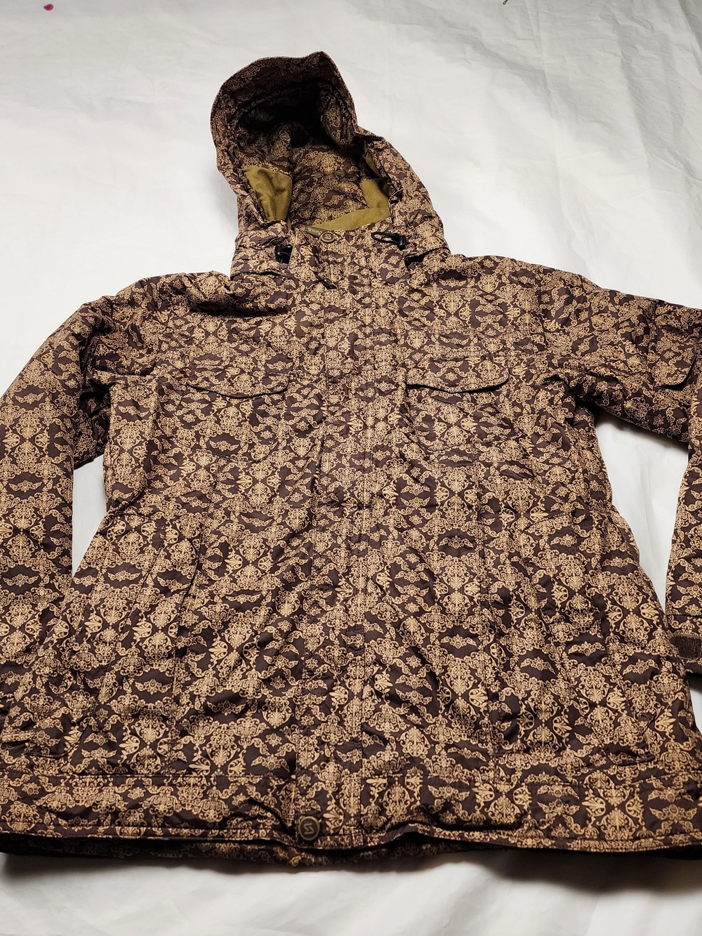 Sims Women's Insulated Snowboard Ski Hooded Jacket Brown/Gold Size Medium